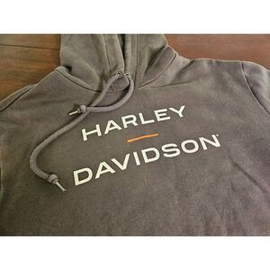 Harley Davidson Hoodie Mens Medium Gray Pullover Logo Graphic Fleece Sweatshirt